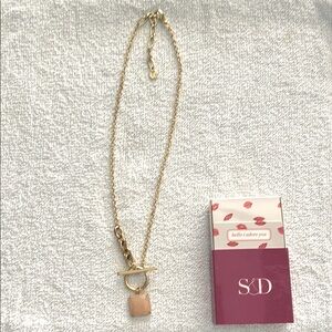 Stella & Dot Gold Necklace with Pink Charm, 15 in, 2in extender
